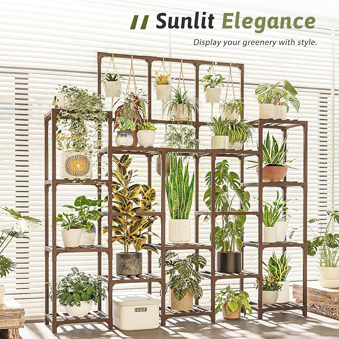 Plant Stand Indoor Outdoor 63" Tall Plant Shelf for Plants 14-Tier Large Plant Sheves for Living Room Heavy Duty Plant Rack Garden Balcony Patio Hanging Planter