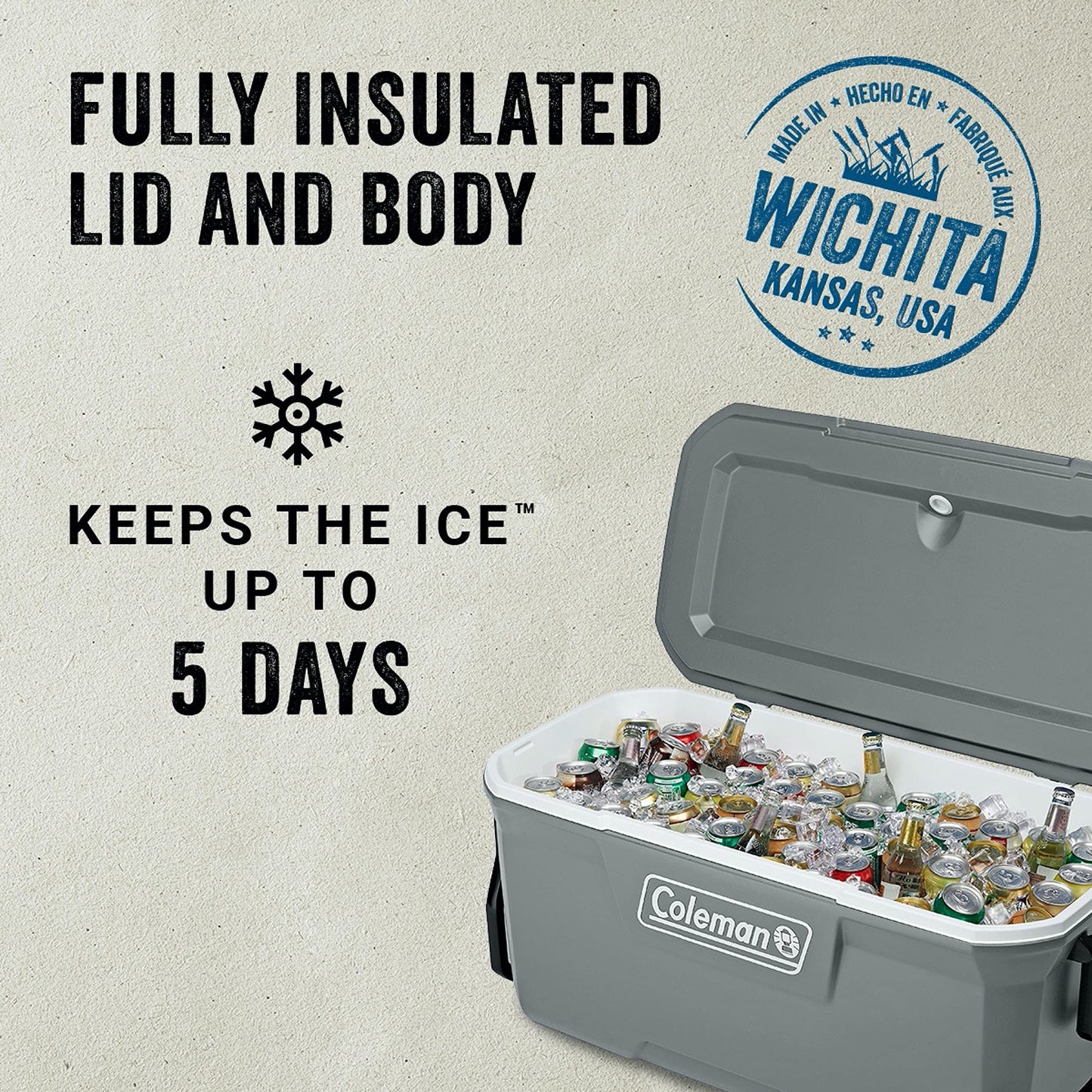 Coleman 316 Series 100QT Cooler with Heavy Duty Latches, 160 Can Capacity, Keeps Ice 5 Days
