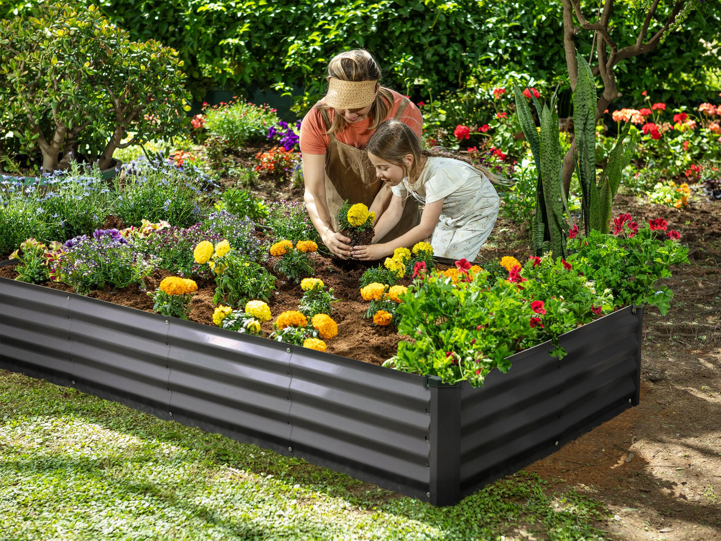 Plant & Plot Galvanized Raised Garden Beds Outdoor // 8×4×1 ft (2-Pack) Planter Raised Beds for Gardening, Vegetables, Flowers // Large Metal Garden Box // Patented Tool-Free Design (Dark Gray)