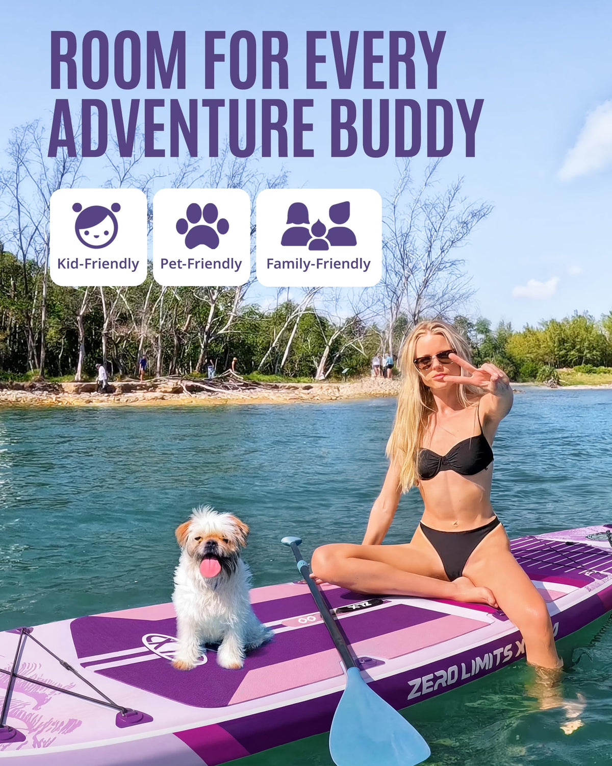 ZLX 11'6"x35" Ultra Wide Inflatable Stand Up Paddle Board | Stable Non-Slip Deck Pad, Unique Fin System, Premium SUP Accessories & Backpack - Upgraded Pump for Adults, All Skill Levels