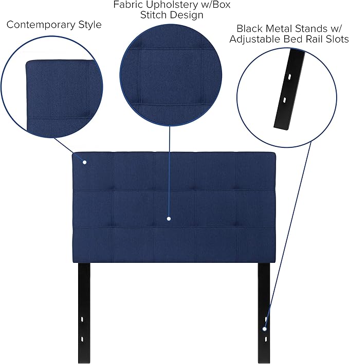 Flash Furniture Bedford Tufted Upholstered Twin Size Headboard in Navy Fabric