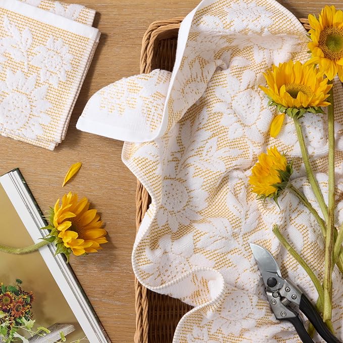 Martha Stewart Woodland Harvest Jacquard Sunflowers Kitchen Towel 2-Pack Set