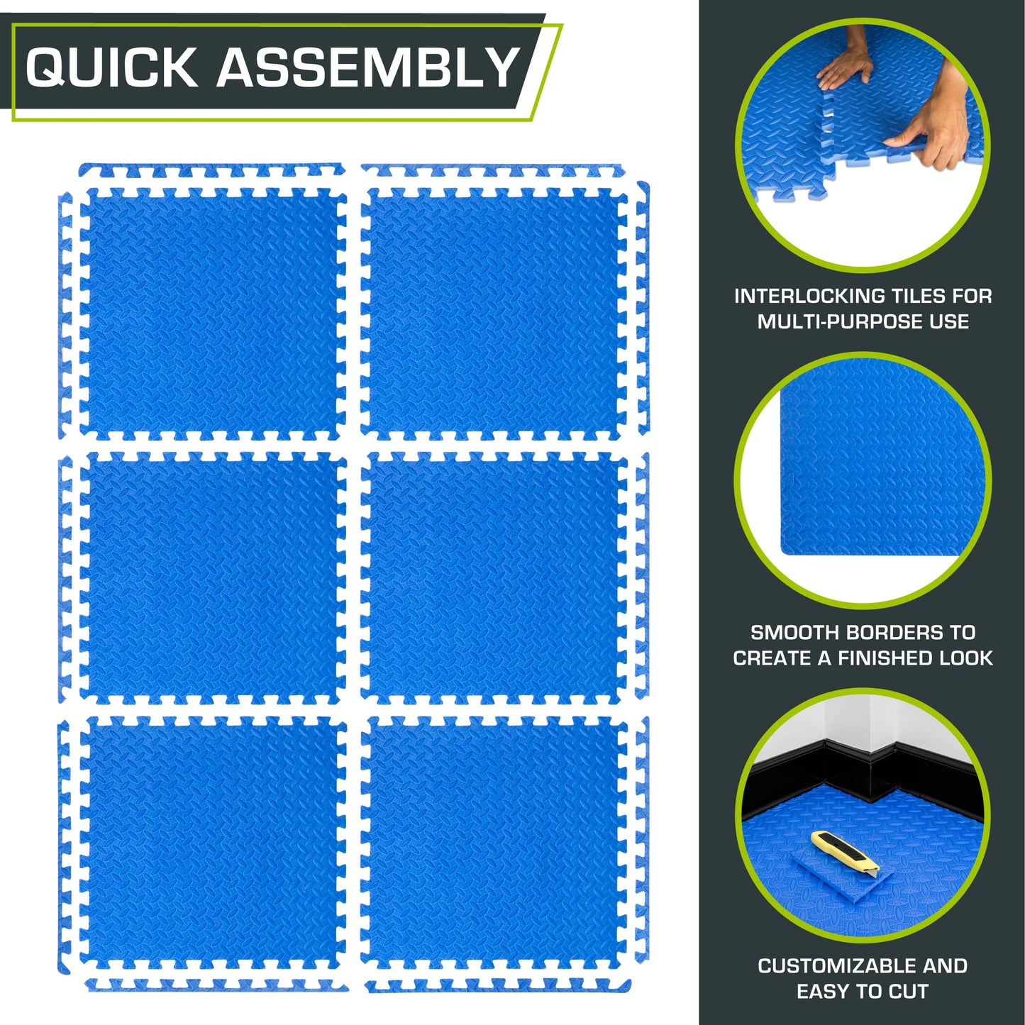 ProsourceFit Puzzle Exercise Mat ½ in, EVA Interlocking Foam Floor Tiles for Home Gym, Mat for Home Workout Equipment, Floor Padding for Kids, Black, 24 in x 24 in x ½ in, 24 Sq Ft - 6 Tiles