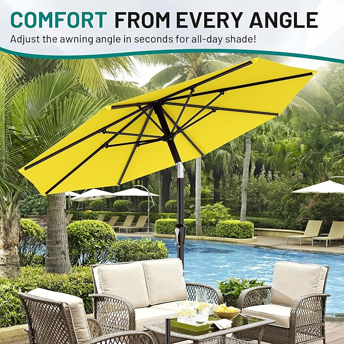 AreShark 9 FT Patio Umbrella for Outdoor, Outdoor Table Umbrella with Push Button Tilt and Crank, Outdoor Patio Umbrellas with 8 Sturdy Ribs for Market, Garden, Pool (Yellow)