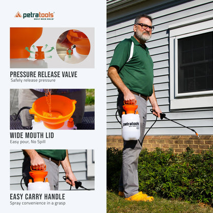 Petratools 1 Gallon Pump Sprayer – HD101 Garden Sprayer for Weeds, Lawn Care & Pesticides – 52” Long Hose, 2 Nozzles & Easy Carry Handle – Durable & Lightweight