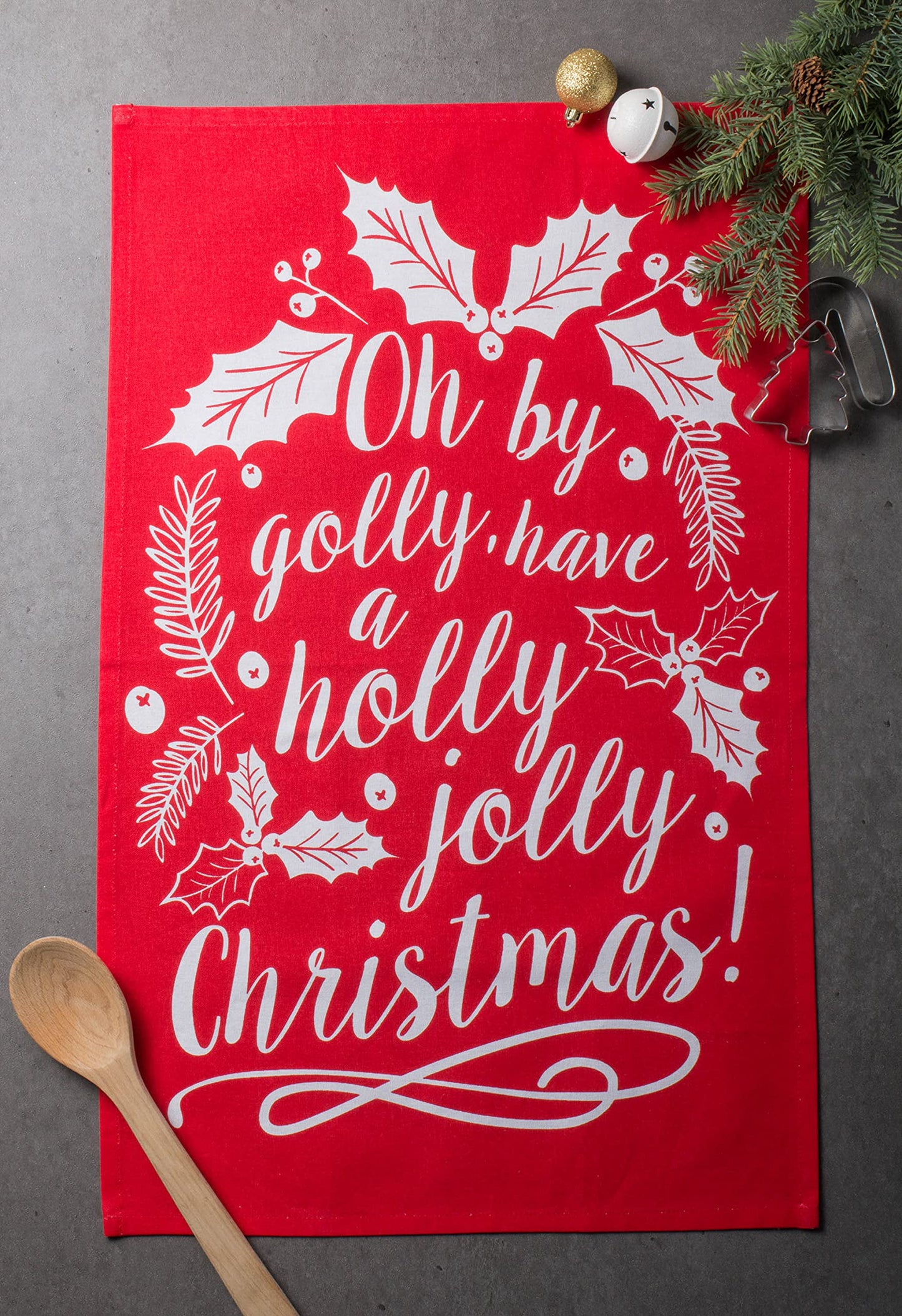 DII Holiday Kitchen Towel Set, Christmas Tea Towels for Baking, Cooking & Entertaining 18x28, Printed Holly, 3 Piece
