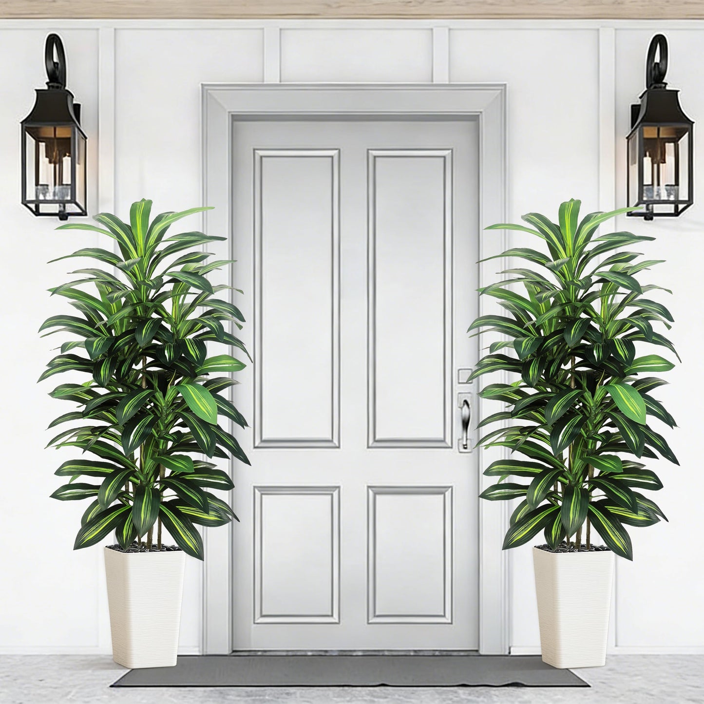 Artifical Dracaena Tree Indoor, 5FT Tall Fake Floor Plants with White Planter, Fuax Silk Yucca Tree for Home Office Living Room Bedroom Farmhouse Modern Outdoor Topiary Tree