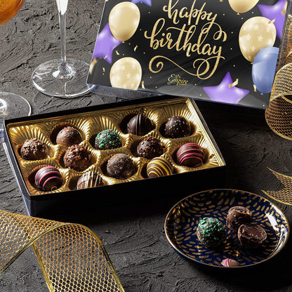 Happy Birthday Chocolates - 12 Assorted Milk & Dark Chocolate Truffles - Gourmet Box - Birthday Gifts for Women & Men, 6 oz