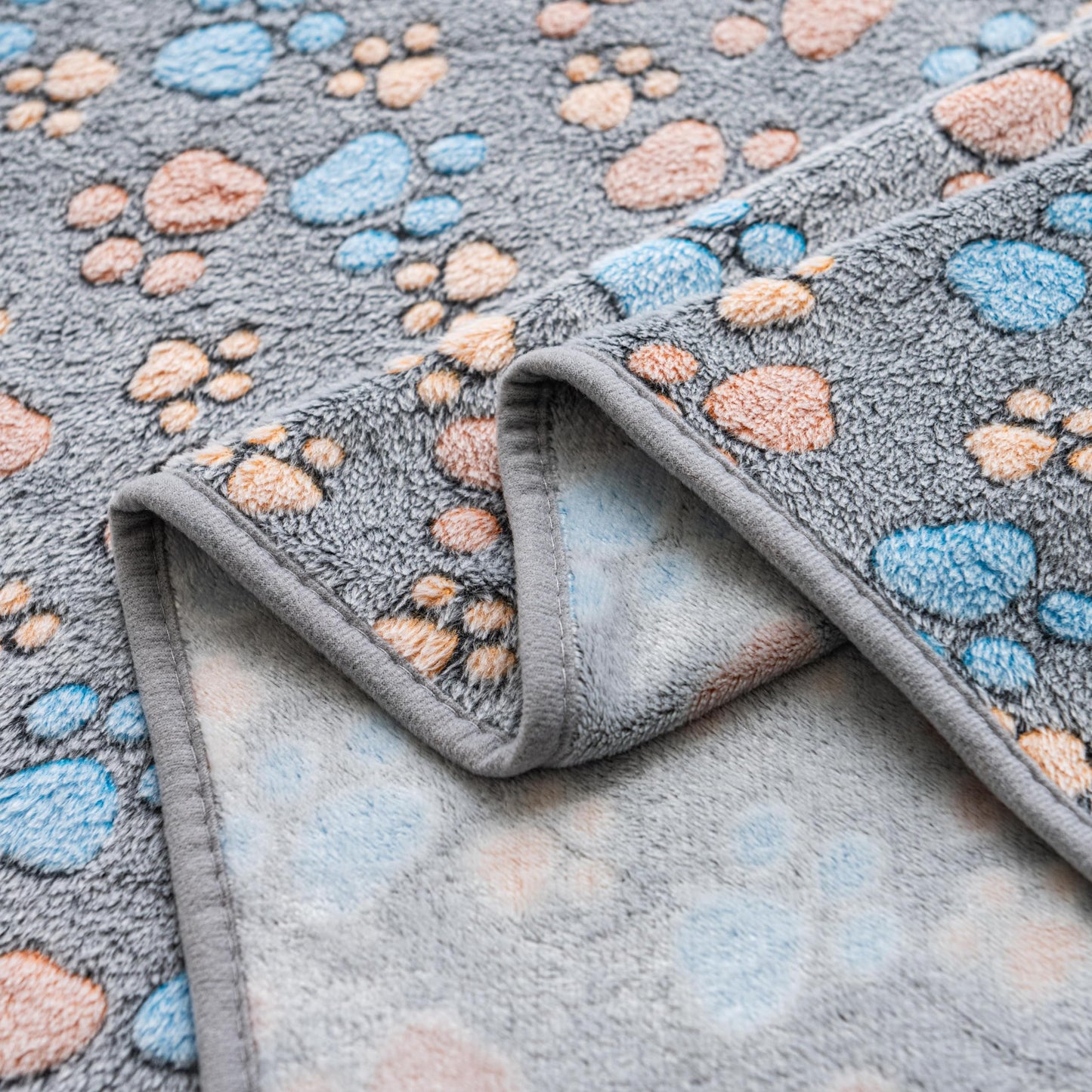 AIWEK Dog Blanket 2 Pack Soft Flannel Pet Blanket for Dogs & Cats, Cozy Puppy Blanket for Couch Bed Crate, Washable Paw Print Throw 50x60 Inch Grey&Red