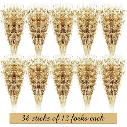 Geosar 30 Pcs Artificial Glitter Berry Stem Decorations 17 Inch Faux Stick Floral Pick Centerpiece Bouquet Flower Bead Twigs for Centerpiece Tree Wreath Ornaments Home(Gold)