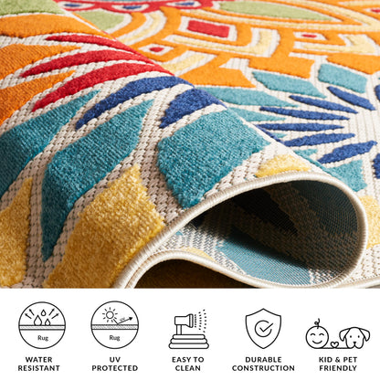 SAFAVIEH Washable Rug Outdoor Cabana Collection - 5'3" x 7'7", Ivory & Orange, Non-Shedding & Easy to Clean, Ideal for Patio, Backyard, Mudroom (CBN328A)