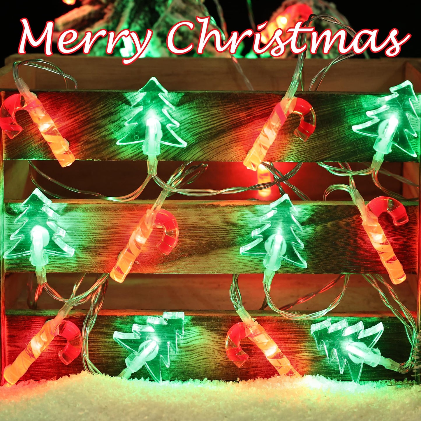 Christmas Decorations Lights, 10.3ft 20 Led Battery Christmas Lights with Timer & 8 Modes, Green Xmas Tree & Red Cane String Lights for Xmas Tree Wreath Window Wall Home Garden Outdoor Indoor Decor