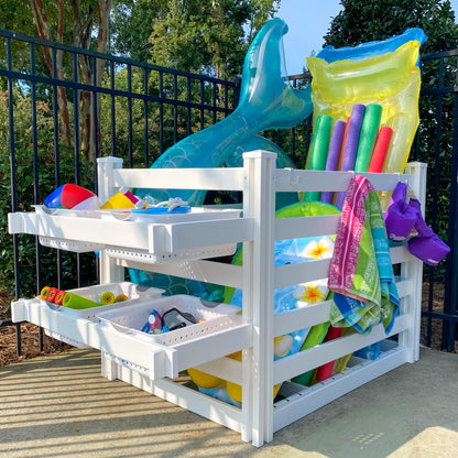 3.1ft H x 5.3ft W x 3ft L (1 Unit) Freestanding Zippity Pool Float Storage Organizer, Vinyl Pool Equipment Enclosure for Outdoor Toy Storage, Outdoor Storage Box & Pool Deck Caddy w/ Dividers, ZP19061