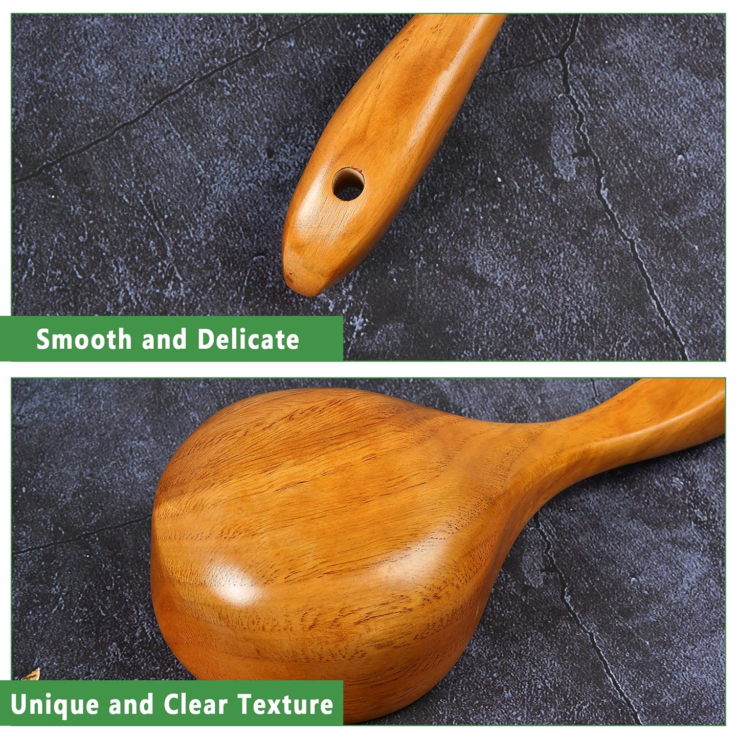 Aemygo 2 Pack Wooden Scoop Ladle for Kitchen, 8.5 Inch Large Solid Wood Kitchen Rice Scoop Multipurpose Bath Salt Scoop for Serving Flour, Beans, Water, Canister