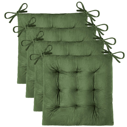 OVOV 4 Pack Chair Cushions for Dining Chairs Soft Seat Cushions for Kitchen Desk Chairs Square Chair Pads with Ties (15.5"x15.5" Green)