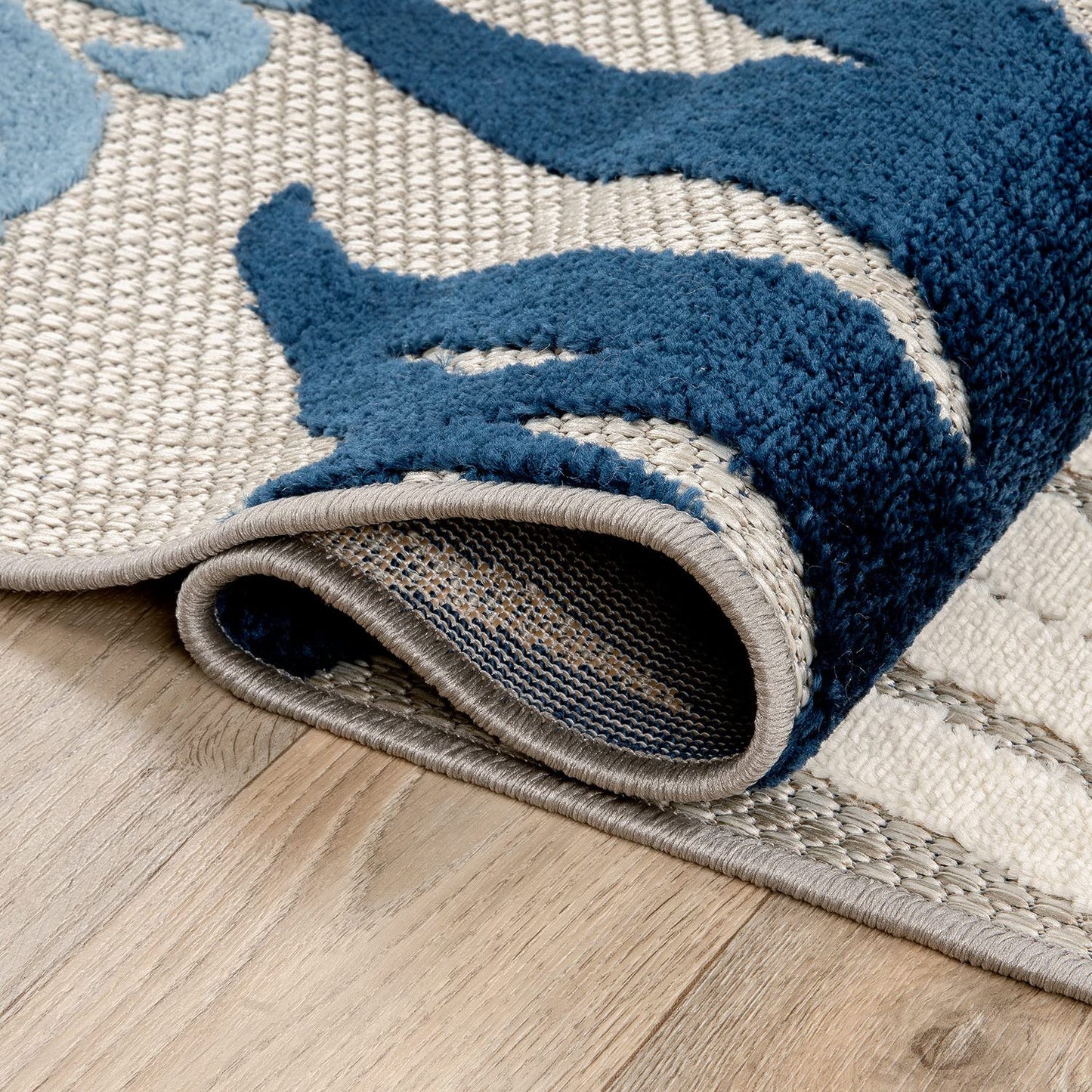 Rugshop Navy Lucca Contemporary Floral Indoor/Outdoor Area Rug Durable Polypropylene, Weather Resistant, Easy to Clean for Backyard, Deck and Outdoor Lounge 10' x 14'