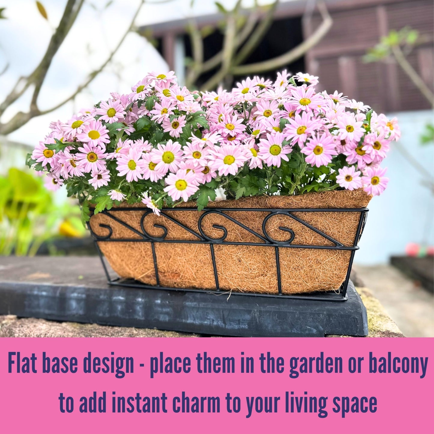 LaLaGreen Wall Mounted Planters - 16 Inch, 4 Pack Window Flower Boxes Basket Outdoor, Balcony Planter Over the Rail, Deck Railing Hanging with Coco Liners, Metal Horse Troughs Fence Patio Porch