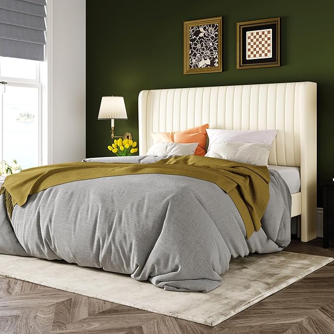 Allewie Queen Size Velvet Bed Frame/Vertical Channel Tufted Wingback