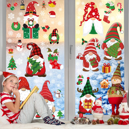 79 PCS Christmas Window Clings, Christmas Decorations, 9 Sheets Snowflake Xmas Window Decals Stickers for Glass, Cute Elf Decals for Ugly Sweater Party Decor Accessories Photo Booth Props