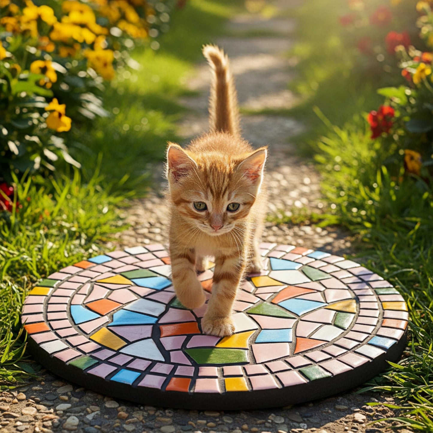 QZSDBWHCB - Garden Decoration - Mosaic Stepping Stone - Patio Decoration Stone 12 Inch (1, Pink, Medium)