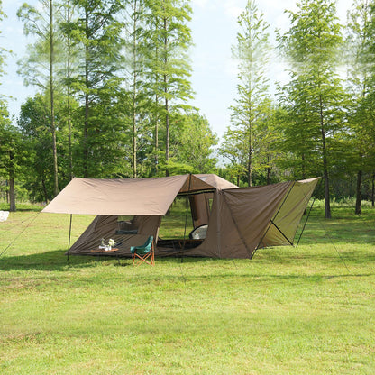 Romantic Camp Inflatable Camping Tent with Pump,8-10 Person Waterproof Blow Up Air Tent for Camping Hiking,Easy to Set Up 4-Season Inflatable House Tent with Oversized Canopy