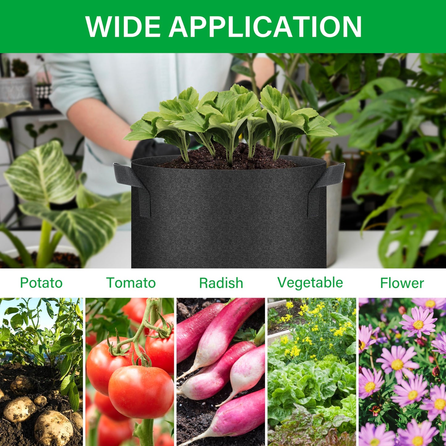 YSSOA 5-Pack 7 Gallon Grow Bags, Aeration Nonwoven Fabric Plant Pots with Handles, Heavy Duty Gardening Planter for Potato, Tomato, Vegetable and Fruits, Black 2024 Version
