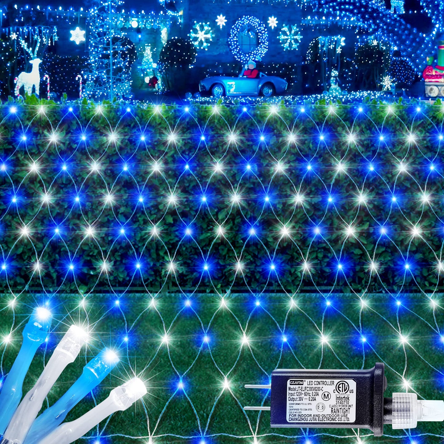HEYFUNi 192 LED Net Lights Outdoor Mesh Lights,8 Modes Net Light for Bushes Plug in, Waterproof Christmas Net String Light for Bushes Ceiling Wedding Indoor Outdoor(9.8ft x 6.6ft,Blue White)