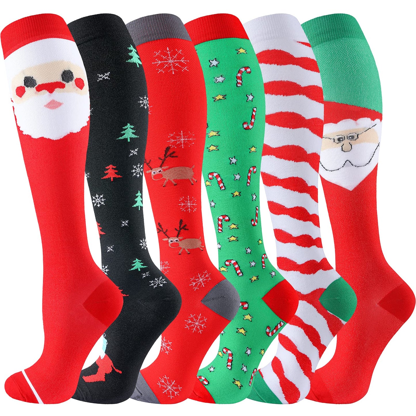bropite Christmas Compression Socks for Women & Men-Santa Claus 6 Pairs 20-30mmhg Support Running Nurse Travel Christmas Gift