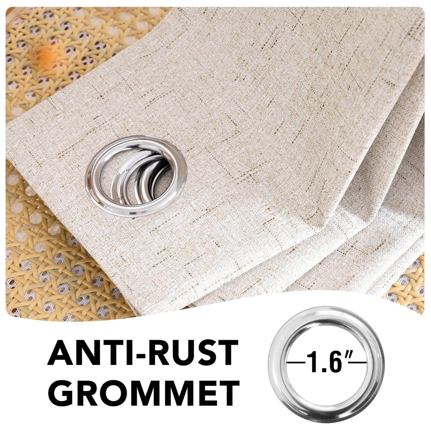 H.VERSAILTEX Primitive Linen Curtains 100% Blackout Curtain Drapes Burlap Curtains with White Thermal Insulated Liner, Grommet Top Drapes Living Room/Bedroom (2 Panels, 42 x 63 Inch, Natural)