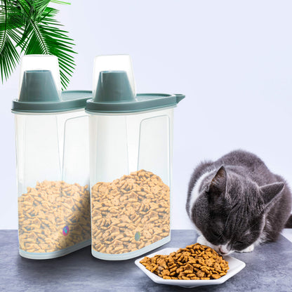Citylife 2 Pack Dog Food Storage Container Airtight Cat Pet Food Storage Container with Measuring Cup Pour Spout Food Dispenser for Dog Cat Bird, 18.8 * 9.2 * 30 cm, 2 * 2.3 L (Green)