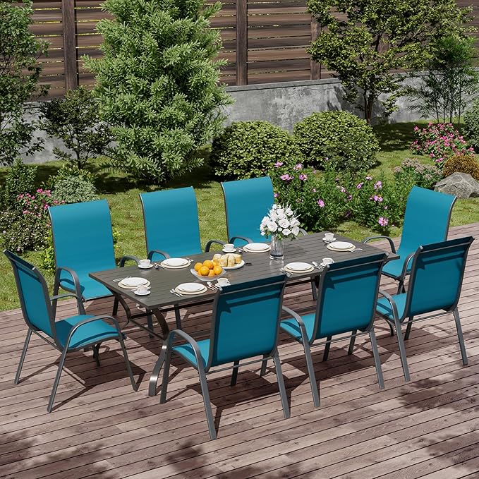 UDPATIO Patio Chairs Set of 8, Stackable Outdoor Dining Chairs with High Back, Breathable Textilene Fabric Outdoor Chair All Weather, 350LBS Capacity for Garden, Backyard (Light Blue)