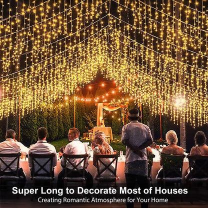 LED Icicle Lights for Outdoor Christmas Decorations,118Ft 1200 LEDs Christmas Fairy Light with Timer&Memory Function,8 Lighting Modes,Plug in hanging Curtain Lights for Xmas Party Wedding(Warm White)