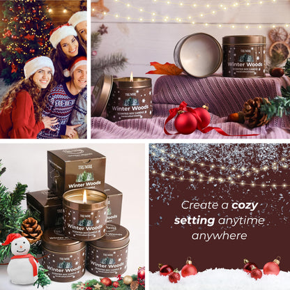 Winter Woods - Soy Candles for Home Scented - for Fall Christmas Holidays - Pack of 3 x 5oz Natural Clean Non Toxic - Long Lasting Highly Scented Pet Safe - Velas Aromáticas para el Hogar Pine Candel