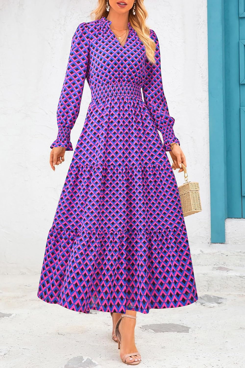 PRETTYGARDEN Women's Floral Maxi Dress 2025 Fall Long Sleeve V Neck Casual A Line Long Flowy Boho Party Dresses