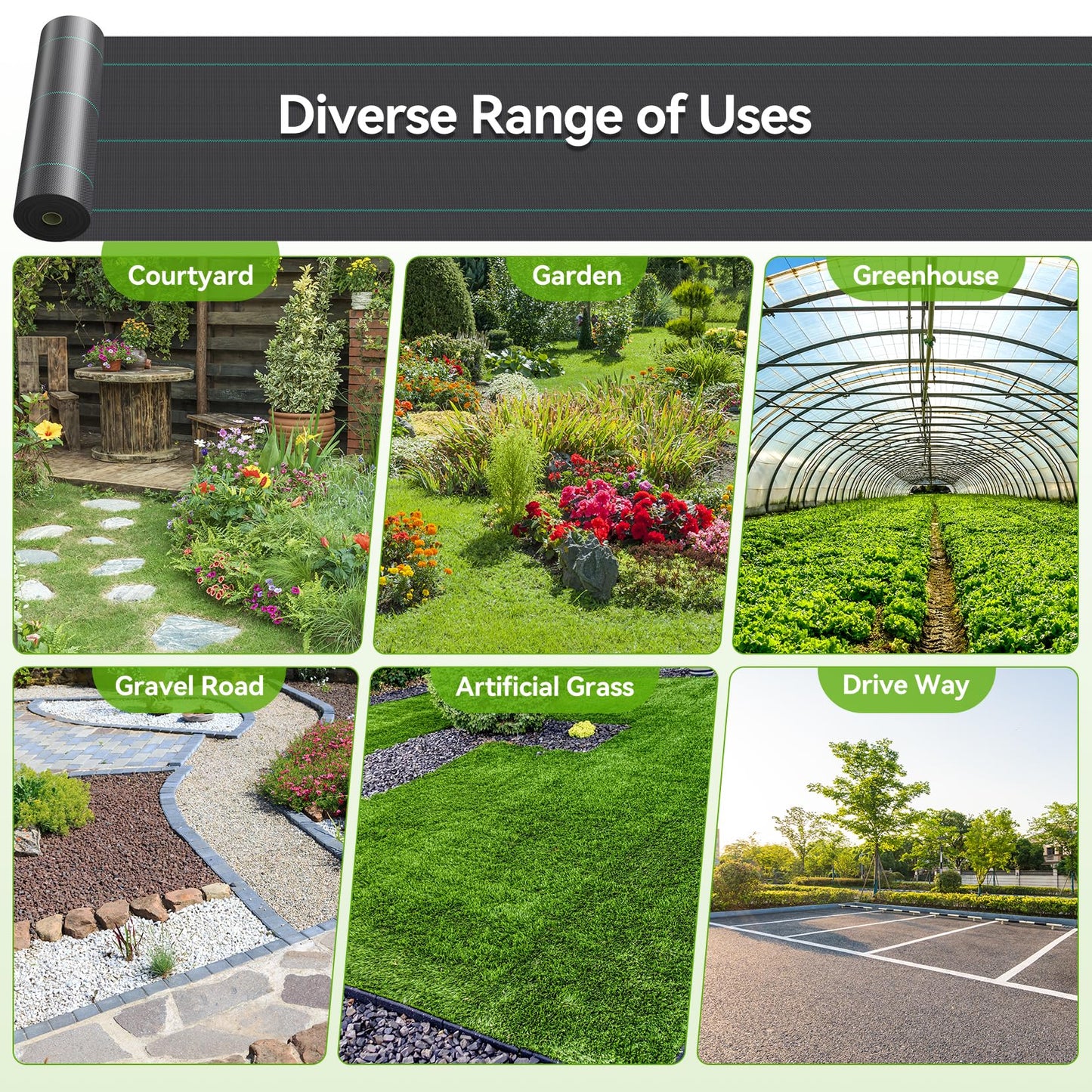 iropro 3m x 10m Heavy Duty Weed Control Membrane Garden Weed Barrier Fabric for Landscaping Driveway Gravel Artificial Grass Lawn Underlay Black Woven Roll Ground Cover