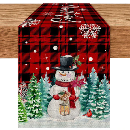 pinata Christmas Table Runner, Christmas Runner for Table 72 Inches, Xmas Snowman Red Buffalo Plaid Runners for Home Dining Kitchen Decor