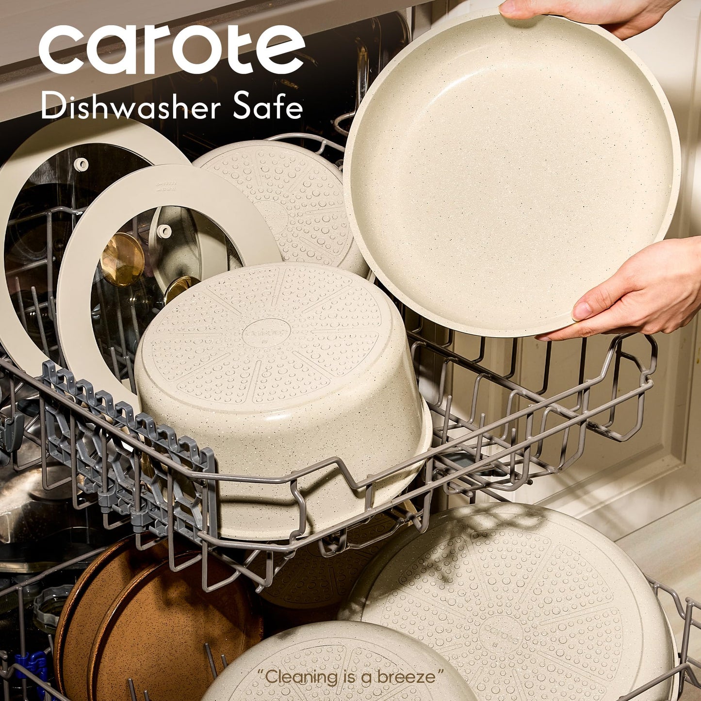 CAROTE 25PCS Ceramic Cookware Set, Pots and Pans set Non Stick, RV Kitchen Cooking Set Removable Handles, Oven Safe, Induction Cookware, Non-toxic Kitchen Cooking Set, PFAS and PFOA Free