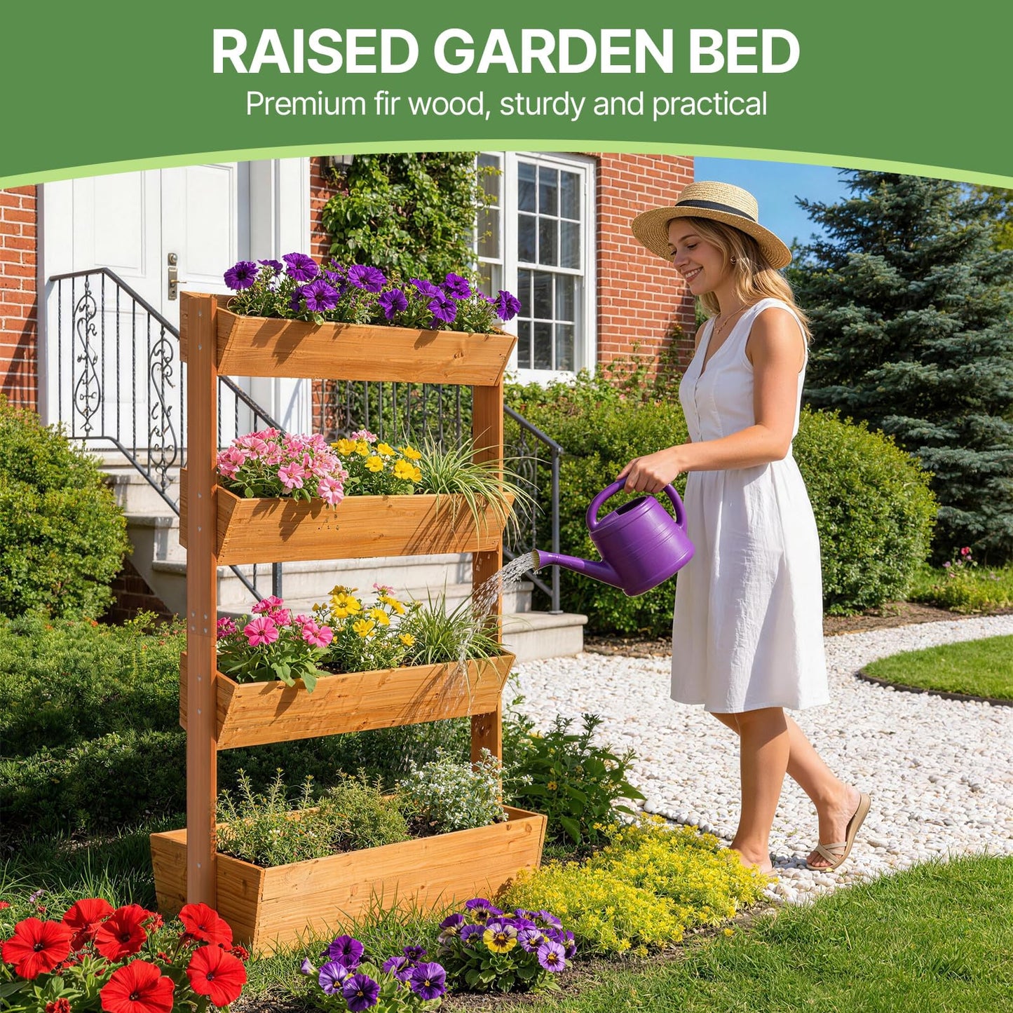 Suteck Raised Garden Bed, Vertical Wooden Raised Garden Bed, 4 Tier Garden Planters Freestanding Plant Stand Flower Rack Wooden Planter Box For Plants Flowers Herbs Vegetables Indoor Outdoor Gardening