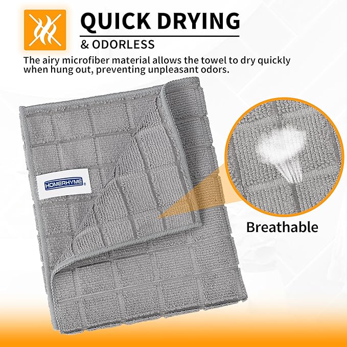 HOMERHYME Microfiber Hand Bath Towels, 6 Pack 25''*15'' Grey Bathroom Hand