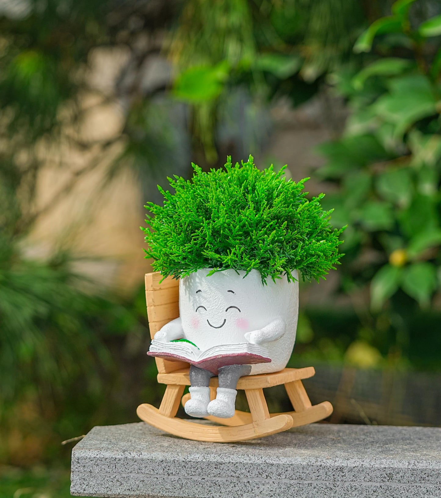 RZOIKZOI Rocking Chair Smiley Face Planter with Drainage Hole, Cute Plant Pots for Indoor Outdoor Plants,Unique Flower Pot for Succulents, Gift for Mother's Day, Birthday, Christmas(White)