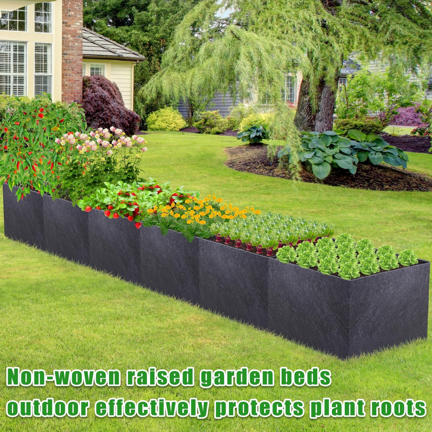 POILKMNI 12x2x1ft Fabric Raised Garden Bed - Outdoor Planter Box Non-Woven Fabric Patio Planting Bed Garden Grow Bed Bag for Growing Herbs, Flowers and Vegetables