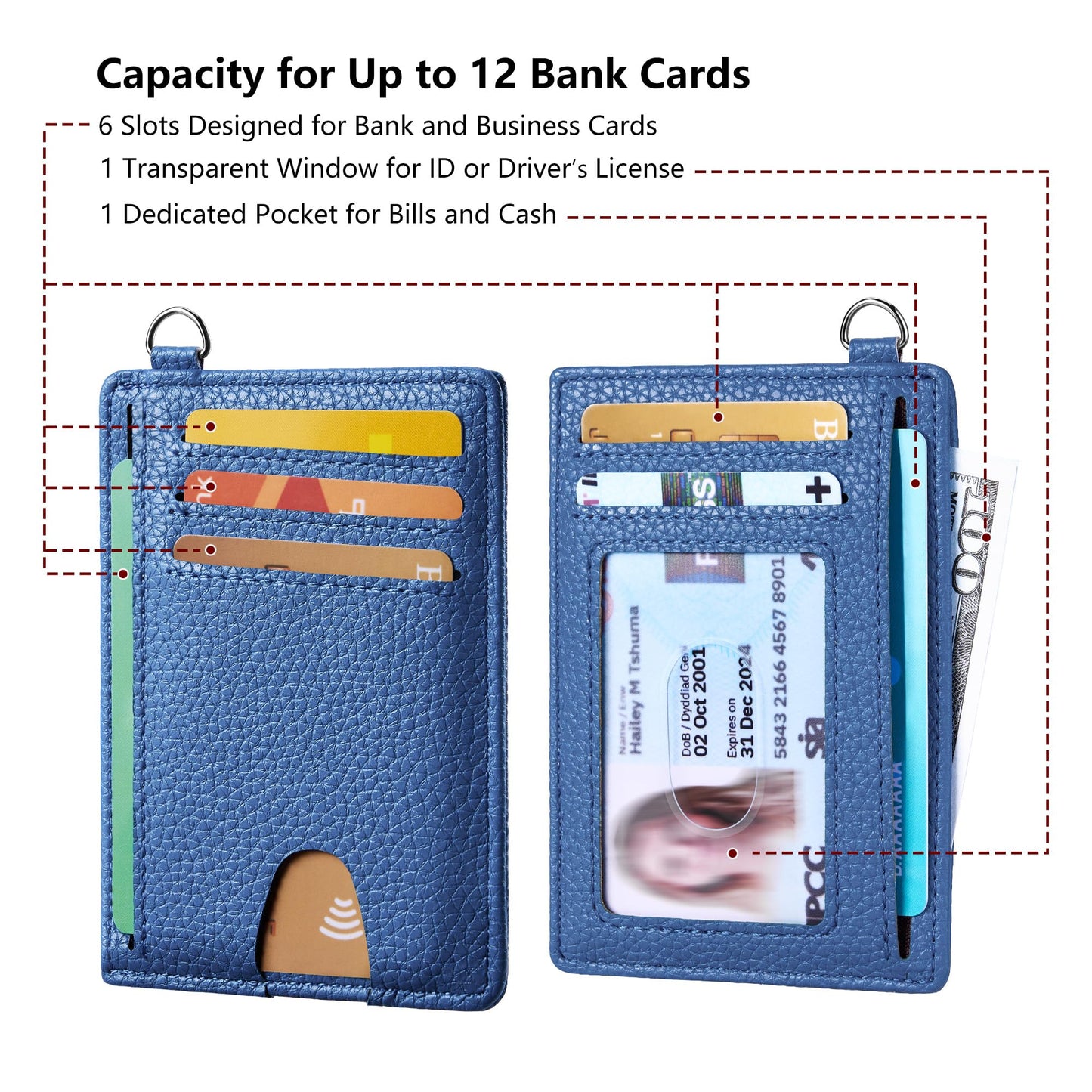Mayski Slim Wallet, Credit Card Holder for Women, Minimalist Front Pocket RFID Blocking Card Cases, Small Wallet Women Men(Litchi Ocean Blue)