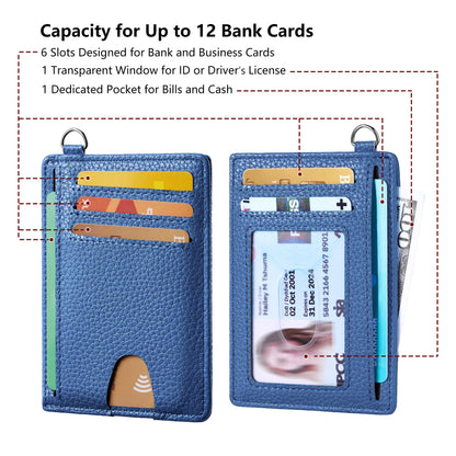 Mayski Slim Wallet, Credit Card Holder for Women, Minimalist Front Pocket RFID Blocking Card Cases, Small Wallet Women Men(Litchi Ocean Blue)