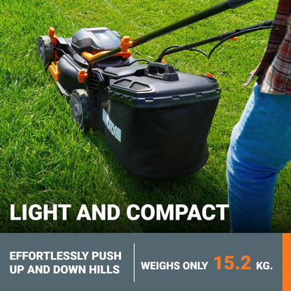 Worx WG743E.1 40V 40cm Cordless Lawnmower – Ideal for Medium to Large Gardens (Up to 500㎡) – Includes 2x 4.0Ah Batteries & Charger – IntelliCut™, Cut-to-Edge, 7 Height Positions, PowerShare