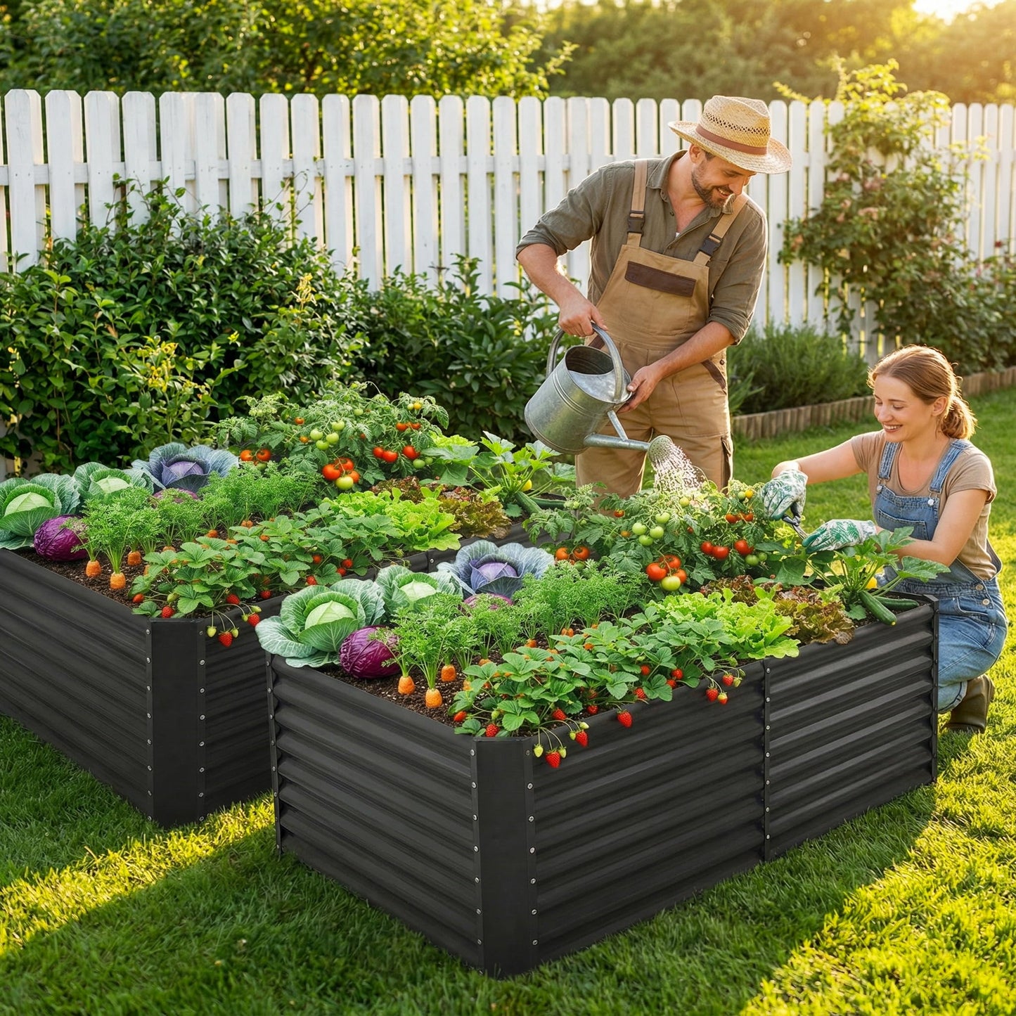 Land Guard 2 Pack 6×3×2 ft Galvanized Metal Raised Garden Bed, 2FT Deep Root Elevated Planter Box Steel Large Vegetable Flower Bed Kit, Gray