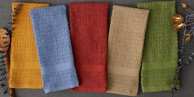 DII Basic Terry Collection Waffle Dishtowel Set, Solid Stonewash Blue, 4 Piece