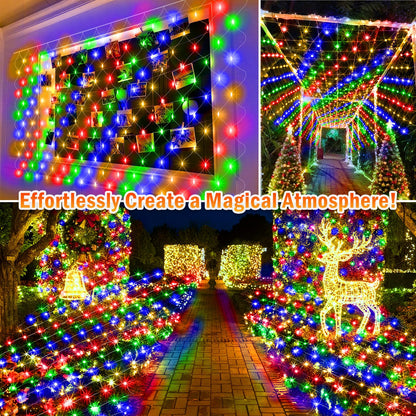 KNONEW Christmas Net Lights 420 LEDs 13ft x 6.6ft Outdoor Mesh Lights Connectable Waterproof 8 Modes & Timer Plug-in Net Fairy Lights for Bushes Garden Party Wedding Holiday,Multicolor