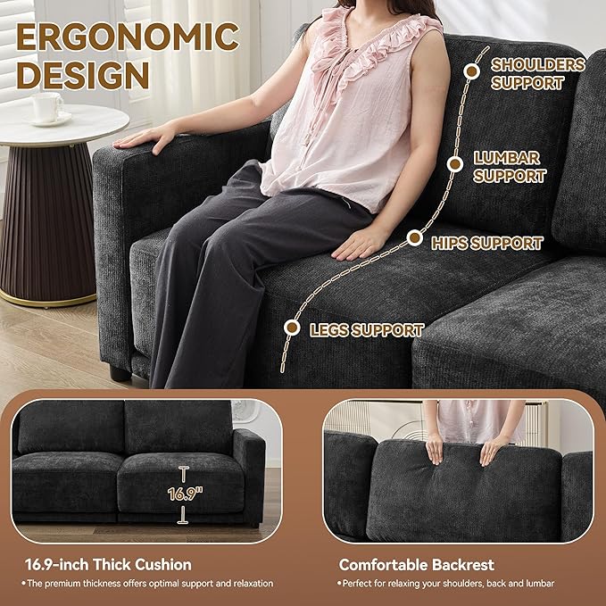 77.4" Chenille Modular Loveseat Oversized Upholstered 2 Seater Sectional Sofa