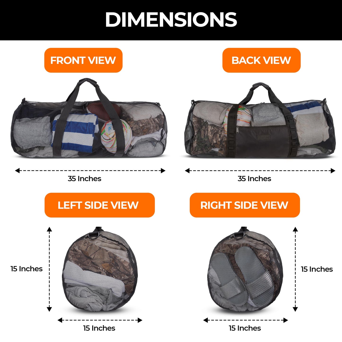 Fitdom 129L 35" Large Mesh Duffle Bag for Scuba Dive or Snorkel Equipment. Best for Water Sports & Beach Activities like Swimming, Diving & Snorkeling. Perfect for Travel, Storage, Gym Gears & Balls.