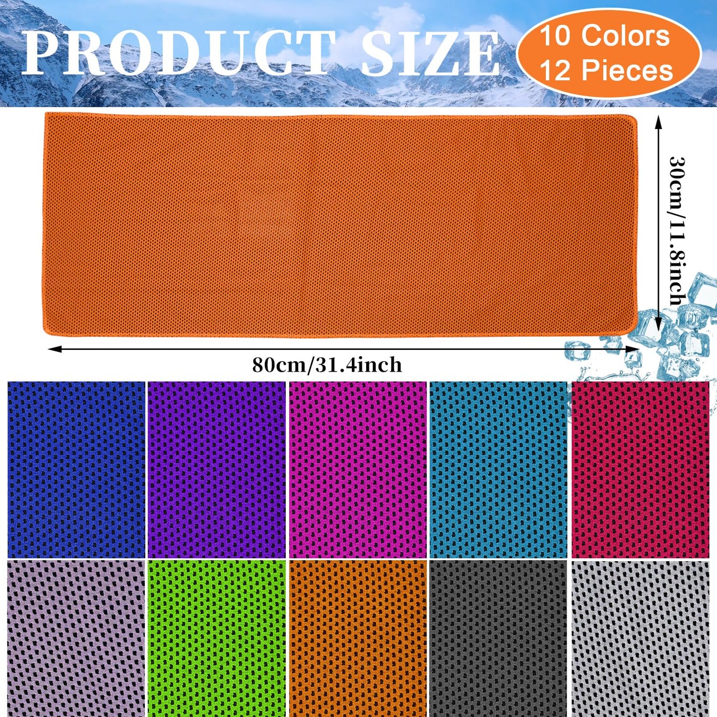 SYIGICE 12 Pack Cooling Towels, 32 x 12 Inch Microfiber Ice Towels, Soft and Breathable Neck and Face Cooling Towels, Sweat Wicking Towels for Yoga, Running, Gym, Workout, Outdoor Exercise, 10 Colors